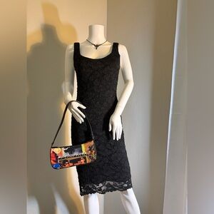 True Y2K black lace dress, classic, vintage in excellent condition. Stretch